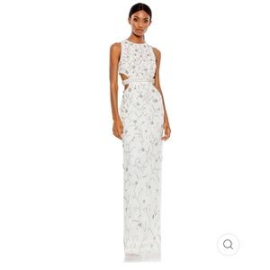 Mac Duggal beaded sleeveless high neck cut out column gown